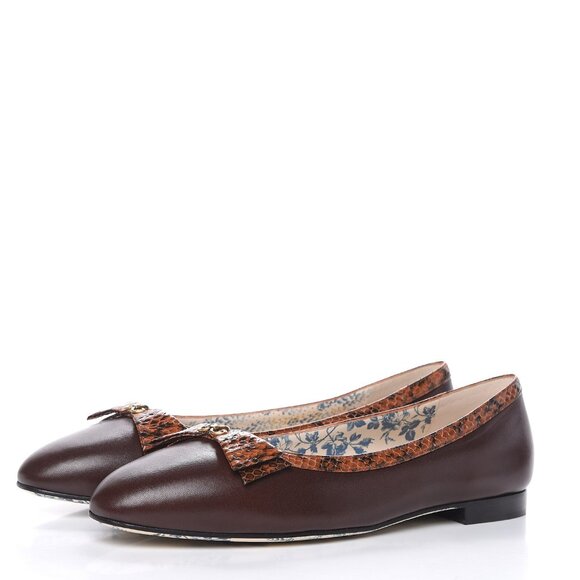 NEW Gucci Malaga Kid Elaphe Radiata Yva GG Snakeskin Ballet Flats sz 37.5 $1,120 - Picture 1 of 16